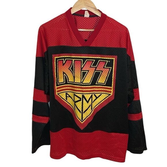 KISS Army Hockey Jersey,  Vintage Fan Club Shirt, Red, Black, Yellow 1998, XL - Picture 1 of 6